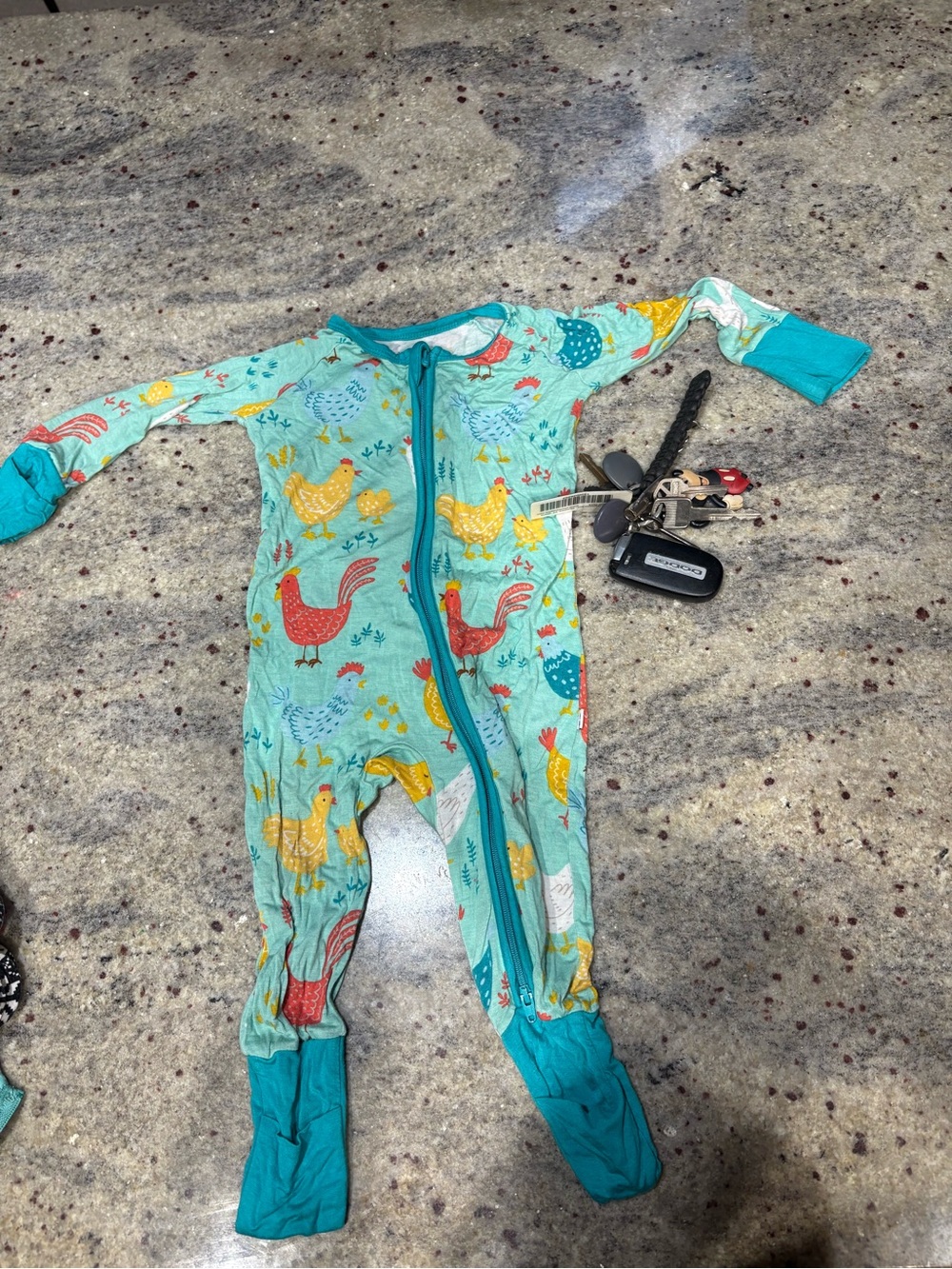 Little Sleepies Turquoise Chick & Rooster Footed One-Piece